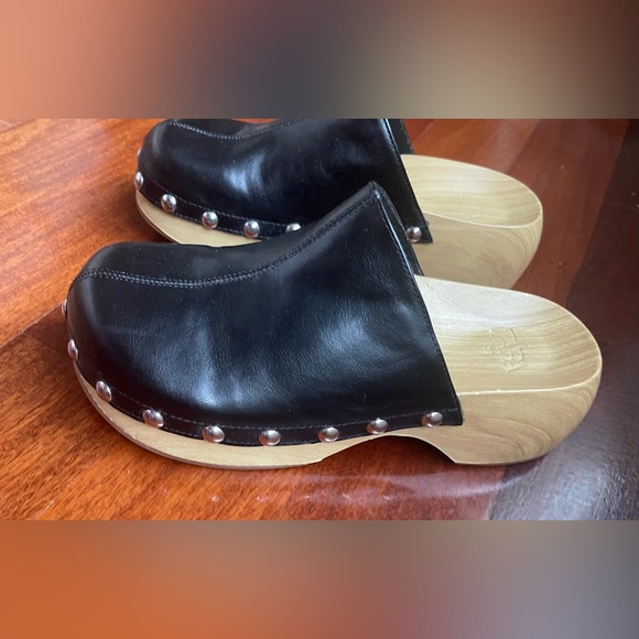 NWOT  NEW ZARA WOMEN WOODEN STUDDED BLACK LEATHER CLOGS MULE SLIPPERS SIZE 37 - Picture 7 of 16